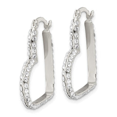 QE16466 Sterling Silver CZ Heart Hoop Earrings