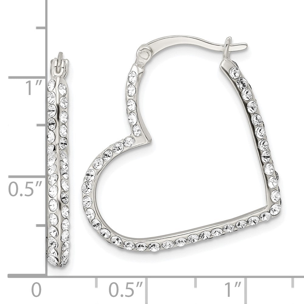QE16466 Sterling Silver CZ Heart Hoop Earrings