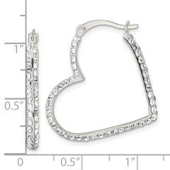 QE16466 Sterling Silver CZ Heart Hoop Earrings
