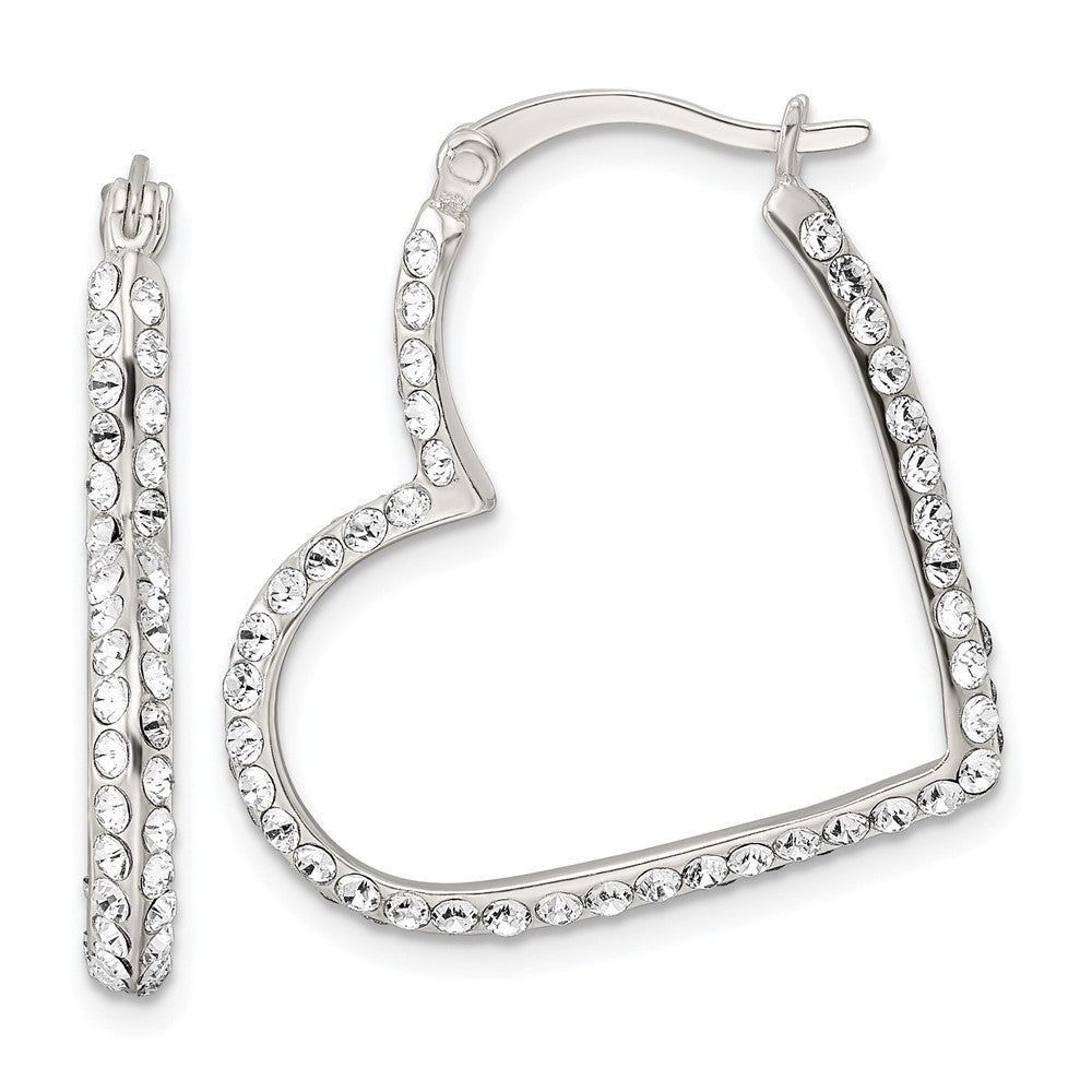 QE16466 Sterling Silver CZ Heart Hoop Earrings