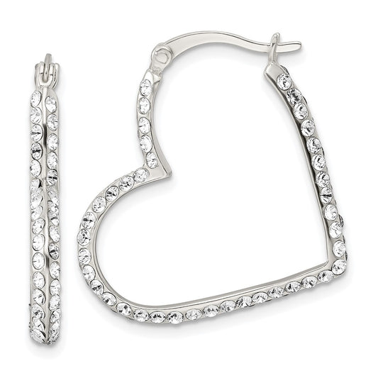 QE16466 Sterling Silver CZ Heart Hoop Earrings