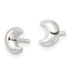 QE16469 Sterling Silver Polished Crescent Moon Post Earrings