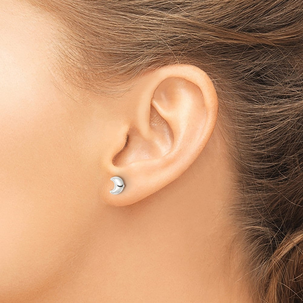 QE16469 Sterling Silver Polished Crescent Moon Post Earrings