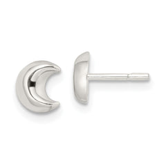 QE16469 Sterling Silver Polished Crescent Moon Post Earrings