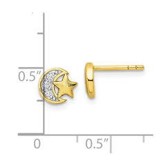 QE16472 Sterling Silver Gold-tone CZ Star and Moon Post Earrings