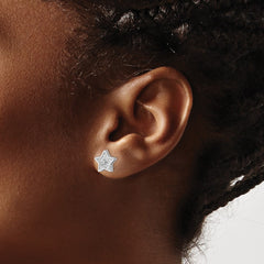 QE16477 Sterling Silver Polished Rhodium-plated CZ Star Post Earrings