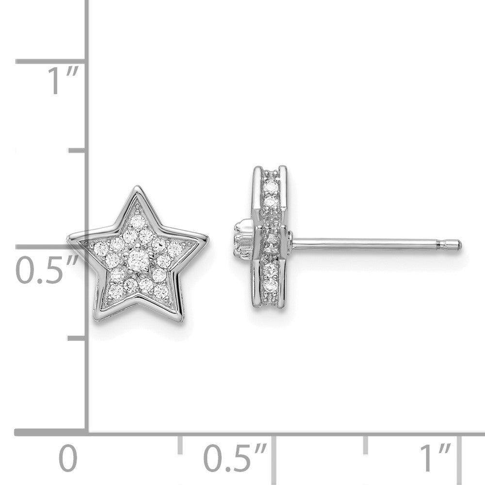 QE16477 Sterling Silver Polished Rhodium-plated CZ Star Post Earrings