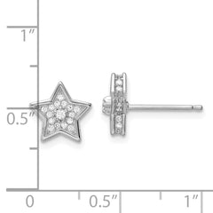 QE16477 Sterling Silver Polished Rhodium-plated CZ Star Post Earrings