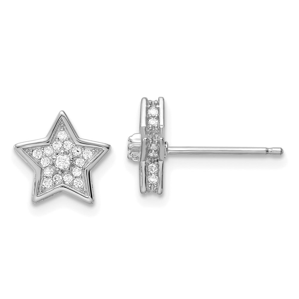 QE16477 Sterling Silver Polished Rhodium-plated CZ Star Post Earrings