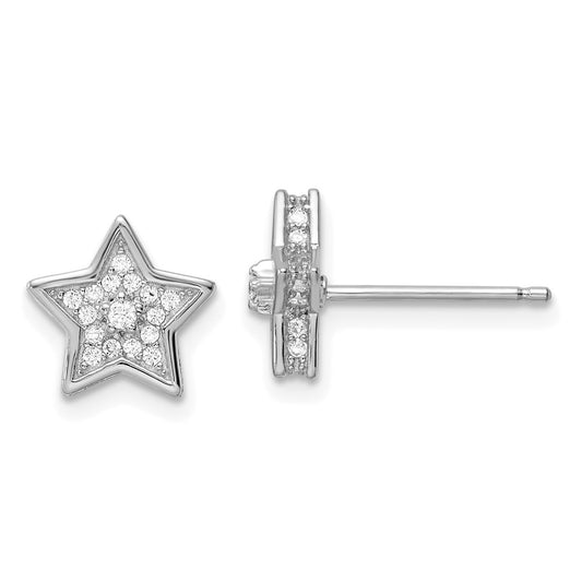 QE16477 Sterling Silver Polished Rhodium-plated CZ Star Post Earrings