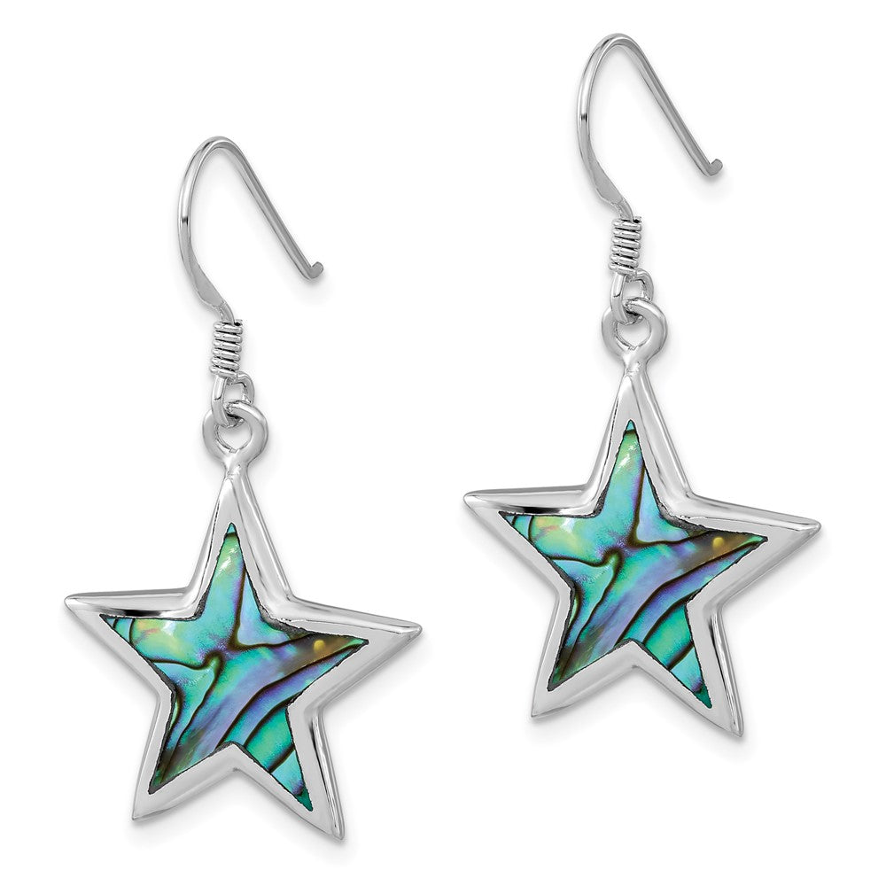 QE16493 Sterling Silver Rhodium-plated Polished Abalone Star Dangle Earrings