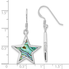 QE16493 Sterling Silver Rhodium-plated Polished Abalone Star Dangle Earrings