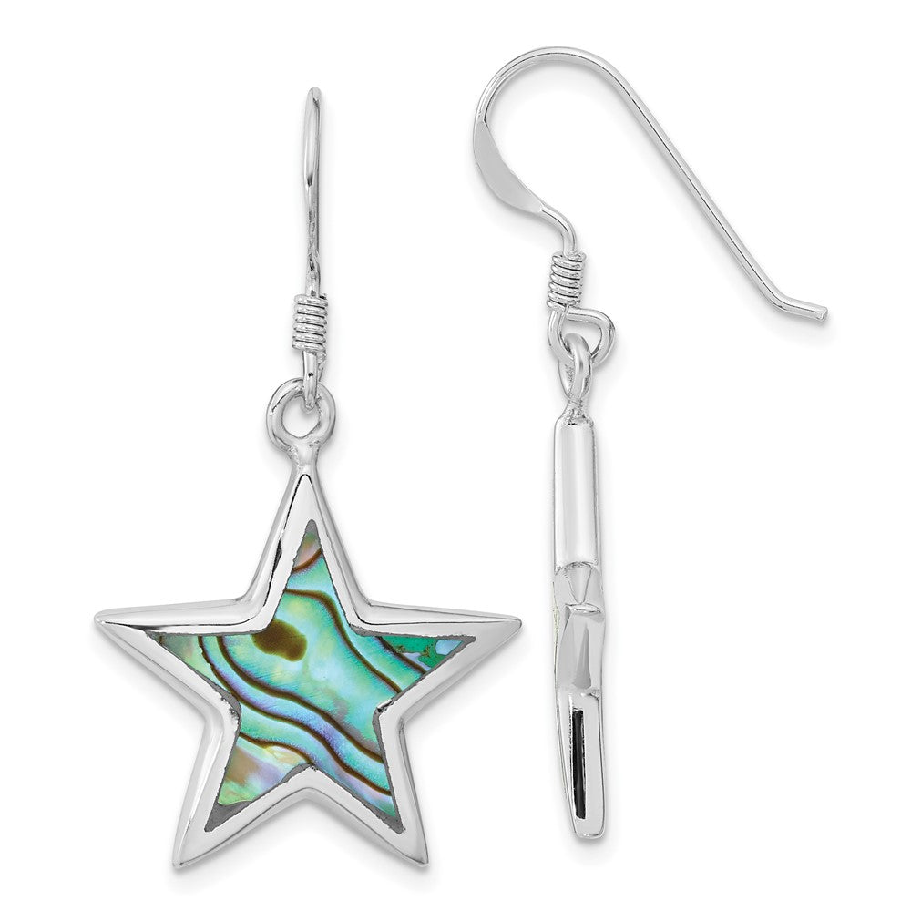 QE16493 Sterling Silver Rhodium-plated Polished Abalone Star Dangle Earrings