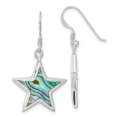 QE16493 Sterling Silver Rhodium-plated Polished Abalone Star Dangle Earrings