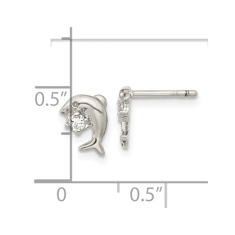 QE16496 Sterling Silver Rhodium-plated CZ Dolphin Post Earrings