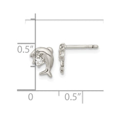 QE16496 Sterling Silver Rhodium-plated CZ Dolphin Post Earrings