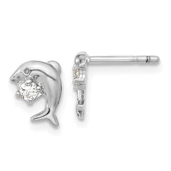QE16496 Sterling Silver Rhodium-plated CZ Dolphin Post Earrings
