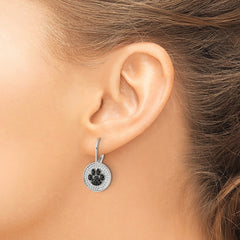 QE16501 Sterling Silver Rhodium-plated Polished CZ Paw Print Leverback Earrings