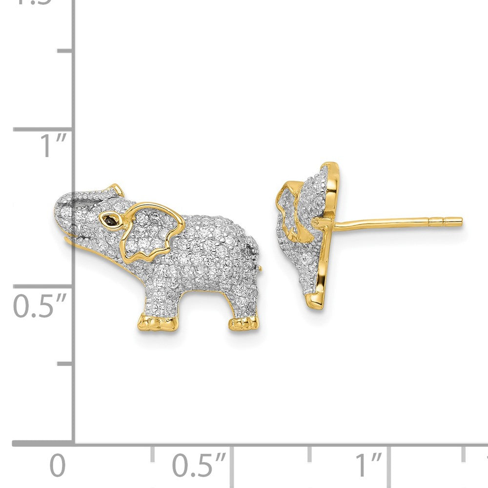 QE16507 Sterling Silver Rhodium-plated Gold Tone CZ Elephant Post Earrings