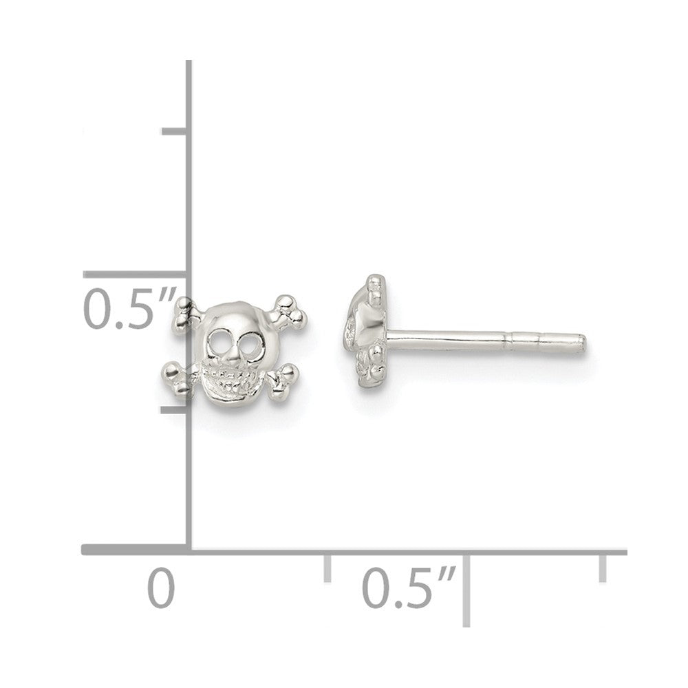 QE16520 Sterling Silver Polished Skull and Crossbones Post Earrings