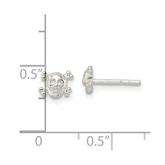 QE16520 Sterling Silver Polished Skull and Crossbones Post Earrings