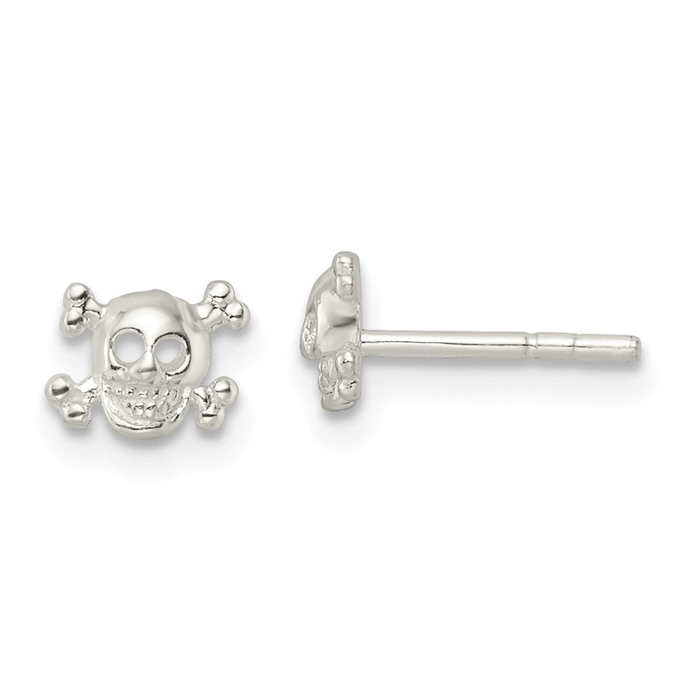 QE16520 Sterling Silver Polished Skull and Crossbones Post Earrings