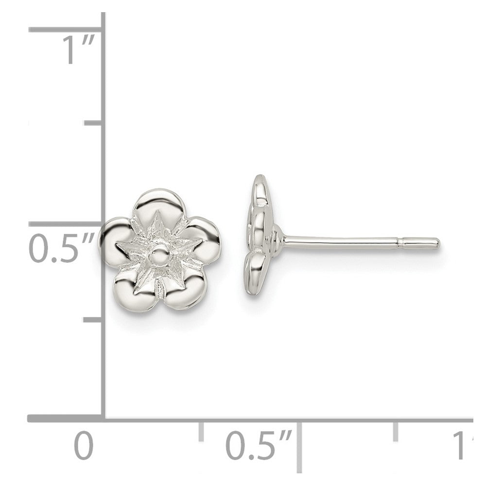 QE16523 Sterling Silver Polished Flower Post Earrings