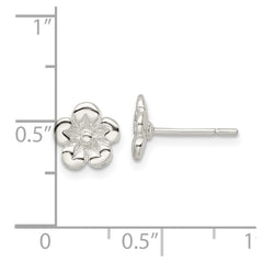 QE16523 Sterling Silver Polished Flower Post Earrings