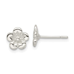 QE16523 Sterling Silver Polished Flower Post Earrings