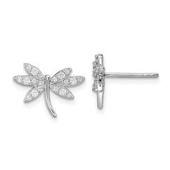 QE16549 Sterling Silver Rhodium-plated CZ Dragonfly Post Earrings
