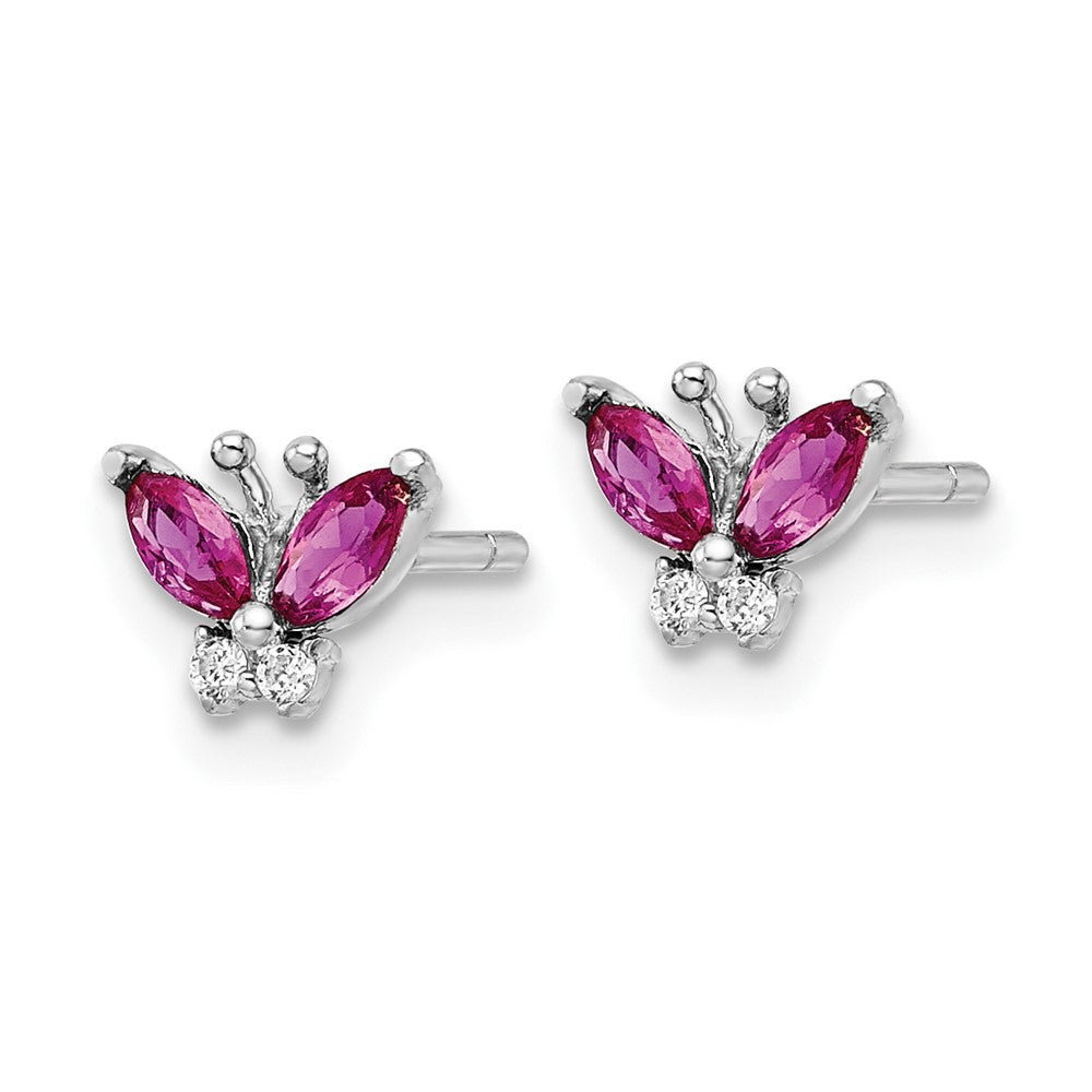 QE16555 Sterling Silver Rhodium-plated Red & White CZ Butterfly Post Earrings