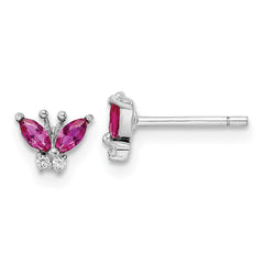 QE16555 Sterling Silver Rhodium-plated Red & White CZ Butterfly Post Earrings
