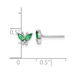 QE16556 Sterling Silver Rhodium-plated Green & White CZ Butterfly Post Earrings
