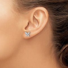 QE16559 Sterling Silver Rhodium-plated CZ Butterfly Post Earrings