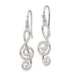 QE16567 Sterling Silver Polished Treble Clef Dangle Shepherd Hook Earrings