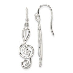 QE16567 Sterling Silver Polished Treble Clef Dangle Shepherd Hook Earrings