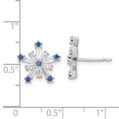 QE16569 Sterling Silver Rhodium-plated Polished Blue & White CZ Snowflake Post Earr