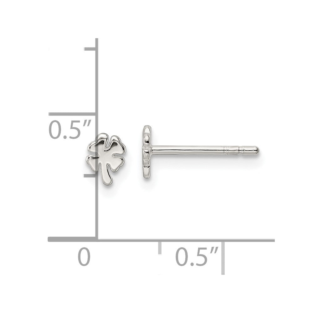 QE16570 Sterling Silver Polished 4 Leaf Clover Post Earrings