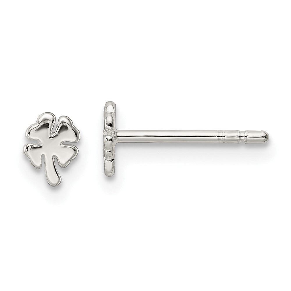 QE16570 Sterling Silver Polished 4 Leaf Clover Post Earrings