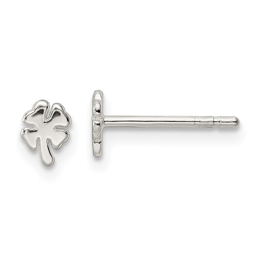 QE16570 Sterling Silver Polished 4 Leaf Clover Post Earrings