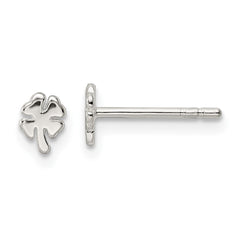 QE16570 Sterling Silver Polished 4 Leaf Clover Post Earrings