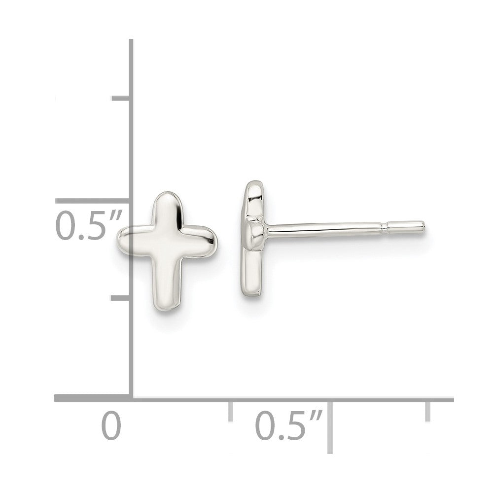QE16571 Sterling Silver Polished Latin Cross Post Earrings