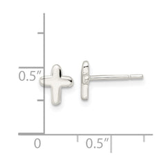 QE16571 Sterling Silver Polished Latin Cross Post Earrings