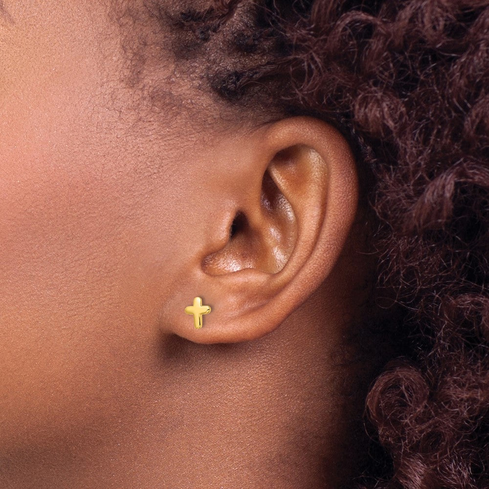 QE16571GP Sterling Silver Gold-tone Polished Cross Post Earrings