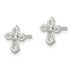 QE16573 Sterling Silver Polished CZ Passion Cross Post Earrings