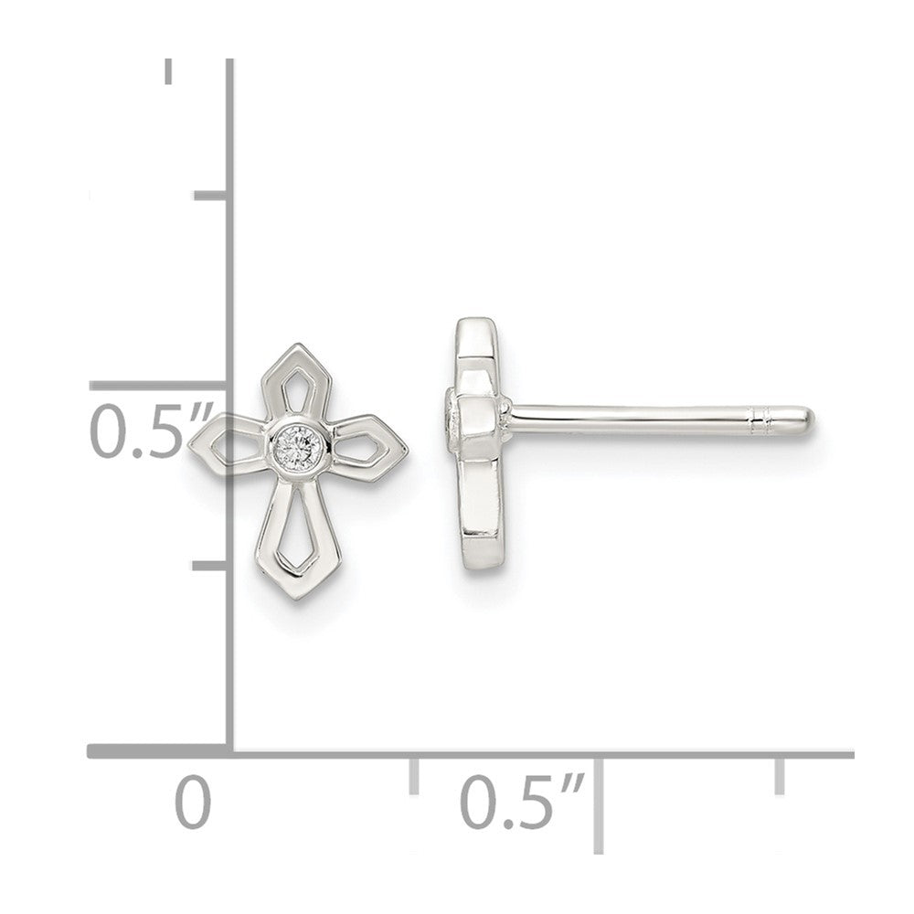 QE16573 Sterling Silver Polished CZ Passion Cross Post Earrings