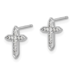 QE16574 Sterling Silver Rhod-plated Polished CZ Passion Cross Post Earrings