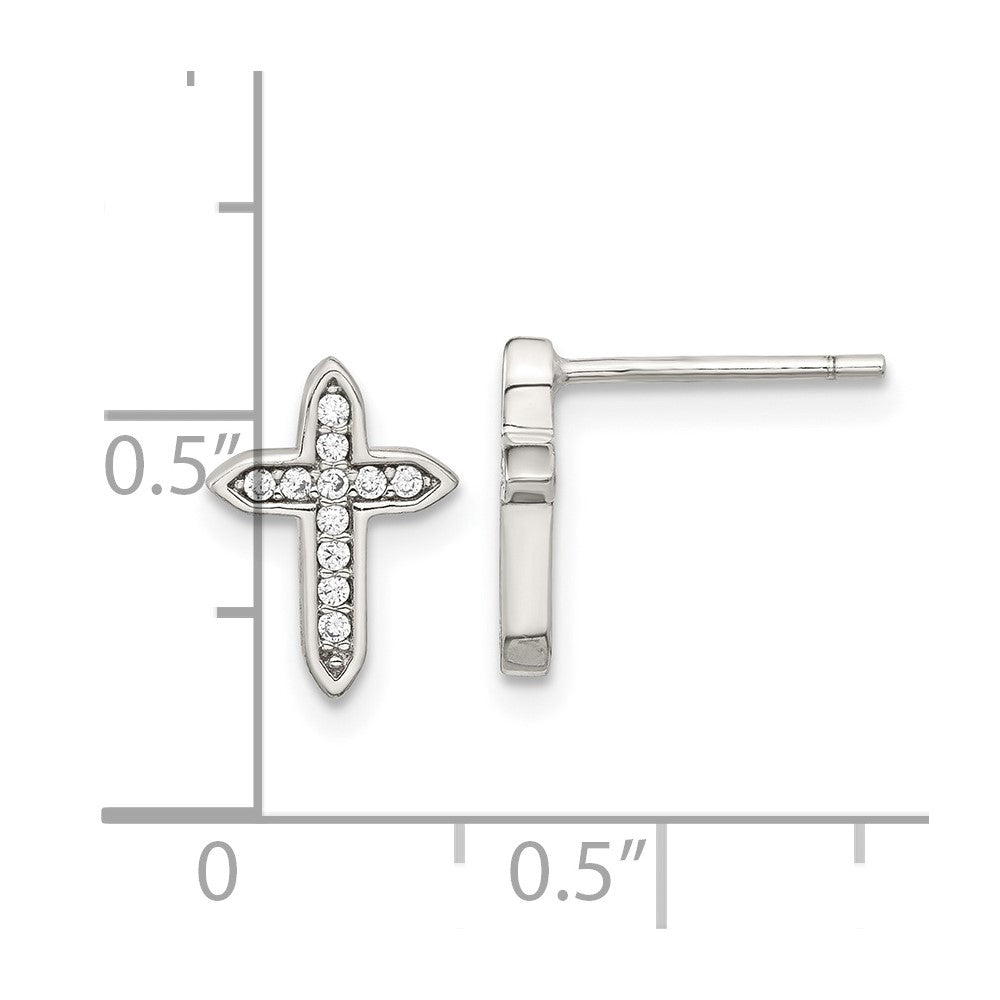 QE16574 Sterling Silver Rhod-plated Polished CZ Passion Cross Post Earrings