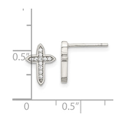 QE16574 Sterling Silver Rhod-plated Polished CZ Passion Cross Post Earrings