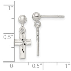 QE16576 Sterling Silver Polished and D/C Latin Cross Post Dangle Earrings